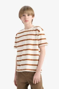 DeFacto Crew Neck Striped Short Sleeve T-Shirt Boy - Image 6
