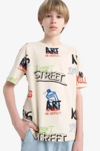 DeFacto Crew Neck Printed Short Sleeve T-Shirt Boy - Image 4
