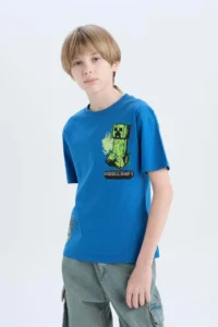 DeFacto Short Sleeve Blue Boys' T-Shirt D9561A8/BE776 - Image 2
