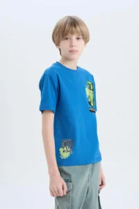 DeFacto Short Sleeve Blue Boys' T-Shirt D9561A8/BE776 - Image 3
