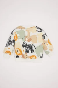 DeFacto Erkek Bebek Bisiklet Yaka Hayvan Desenli Sweatshirt - Image 4
