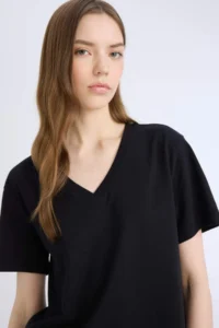 DeFacto Regular Fit V-Neck Basic Plain Short Sleeve T-Shirt - Image 4