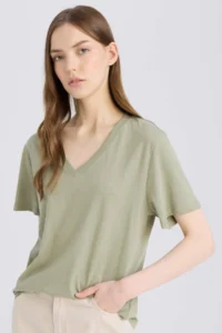 DeFacto 100% Cotton Regular Fit V-Neck Basic T-Shirt