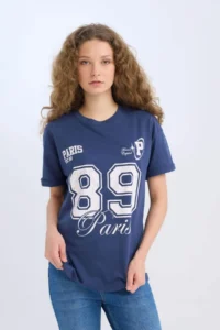 DeFacto Oversize Wide Fit Crew Neck Printed Short Sleeve T-Shirt - Image 4