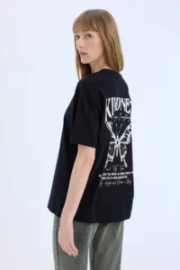 DeFacto Oversize Wide Fit Crew Neck Back Printed Short Sleeve T-Shirt