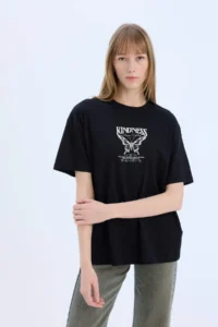 DeFacto Oversize Wide Fit Crew Neck Back Printed Short Sleeve T-Shirt - Image 5