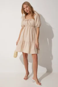 Happiness İstanbul Shirred Yaka flared Poplin Dress - Image 3
