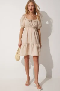Happiness İstanbul Shirred Yaka flared Poplin Dress - Image 4