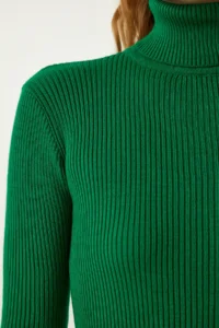 Happiness İstanbul Women Green Turtleneck Knit Dress - Image 4