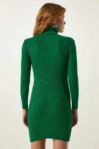 Happiness İstanbul Women Green Turtleneck Knit Dress - Image 5