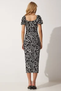 Happiness İstanbul Women's Vivid Black Gathered Saran Summer Knitted Dress - Image 5