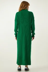 Happiness İstanbul Women Green Ribbed Oversized Knit Dress - Image 5