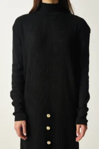Happiness İstanbul Women's Black Button Detailed Corduroy Knitwear Dress - Image 3