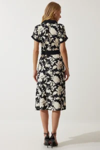Happiness İstanbul Women's Black Cream Floral Summer Slim Viscose Dress - Image 7