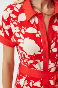 Happiness İstanbul Women's Red Floral Summer Slim Viscose Dress - Image 6