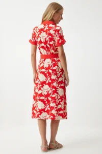 Happiness İstanbul Women's Red Floral Summer Slim Viscose Dress - Image 7