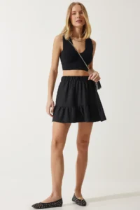 Happiness İstanbul Women Black Mini with flywheel Skirt