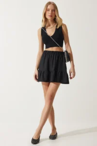 Happiness İstanbul Women Black Mini with flywheel Skirt - Image 2