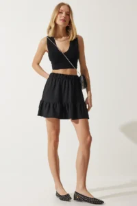 Happiness İstanbul Women Black Mini with flywheel Skirt - Image 3
