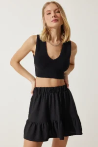 Happiness İstanbul Women Black Mini with flywheel Skirt - Image 5