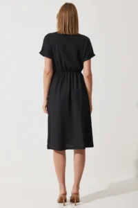 Happiness İstanbul Women's Black V-Neck Slit Summer Daily Knitted Dress - Image 6