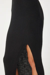 Happiness İstanbul Women's Black High Collar Slit Saran Knitwear Dress - Image 6