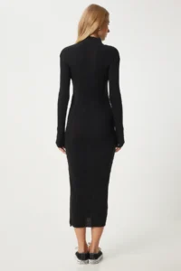 Happiness İstanbul Women's Black High Collar Slit Saran Knitwear Dress - Image 7