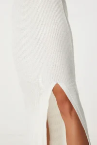 Happiness İstanbul Women's Ecru High Collar Slit Saran Knitwear Dress - Image 5