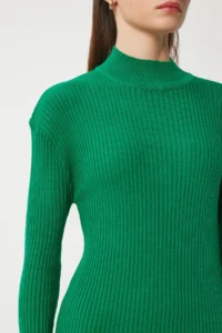 Happiness İstanbul Women's Green High Collar Slit Saran Knitwear Dress - Image 4