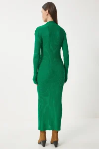 Happiness İstanbul Women's Green High Collar Slit Saran Knitwear Dress - Image 5