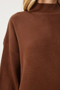 Happiness İstanbul Women's Brown Turtleneck Long Knitwear Dress - Image 4
