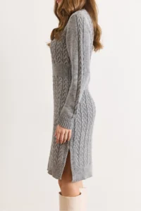 Olalook Women's Gray Banded Waist Slit Hair Knitted Mini Dress - Image 4