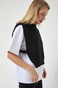 Happiness İstanbul Women Black Sweater Knitting T-Shirt - Image 2