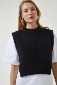 Happiness İstanbul Women Black Sweater Knitting T-Shirt - Image 4