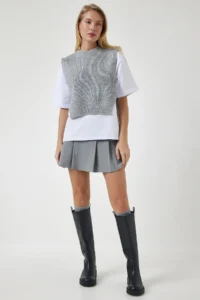 Happiness İstanbul Women Gray Sweater Knitting T-Shirt