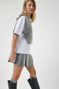Happiness İstanbul Women Gray Sweater Knitting T-Shirt - Image 3