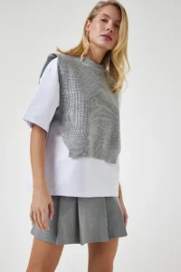 Happiness İstanbul Women Gray Sweater Knitting T-Shirt - Image 4