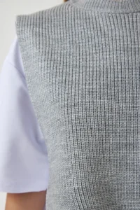 Happiness İstanbul Women Gray Sweater Knitting T-Shirt - Image 6