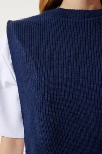 Happiness İstanbul Women Navy Blue Sweater Knitting T-Shirt - Image 4