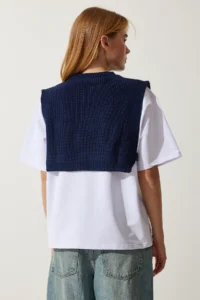 Happiness İstanbul Women Navy Blue Sweater Knitting T-Shirt - Image 5