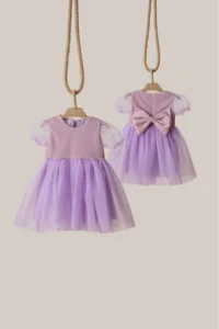 penu baby kids Purple Short Balloon Tulle Sleeve Detailed Tutu Tutu Baby Girl Dress - Image 5