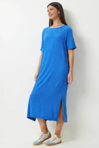 Happiness İstanbul Women Blue Bol LONG Daily Knitting Dress - Image 2