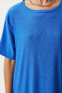 Happiness İstanbul Women Blue Bol LONG Daily Knitting Dress - Image 3