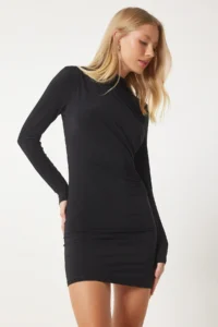 Happiness İstanbul Women Black Shirred Saran Sandy Dress - Image 4