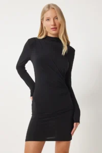 Happiness İstanbul Women Black Shirred Saran Sandy Dress - Image 5