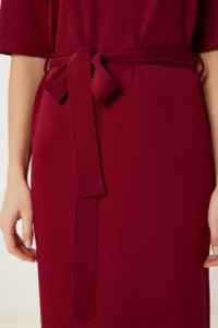 Happiness İstanbul Women Burgundy Belted Flexible Knitting Dress - Image 4