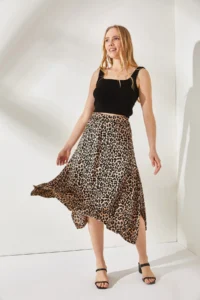 Olalook Women's Leopard Mink Asymmetrical Patterned Skirt - Image 3