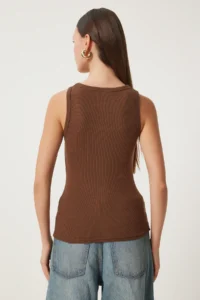 Lovelyİstanbul 2-Piece Ribbed Thick Strap Knitted Undershirt BROWN RED - Image 4