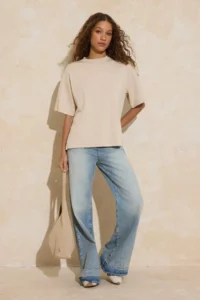 TRENDYOLMİLLA Stone Oversized/Wide Pattern Drop Sleeve Short Sleeve LONG Soft Touch Knitting T-Shirt - Image 2