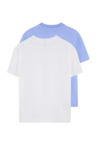 TRENDYOLMİLLA Ecru-Blue 2 Sets Package 100% Cotton Basic Dog collar Knitting T-Shirt - Image 8